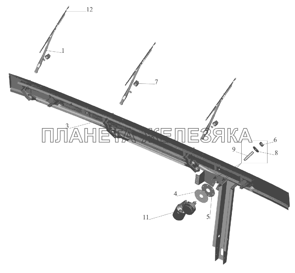 Установка стеклоочистителя 6430-3700041-001 МАЗ-6516V8-520 (6516V8-540) Установка стеклоочистителя 6430-3700041-001 МАЗ-6516V8-520 (6516V8-540)