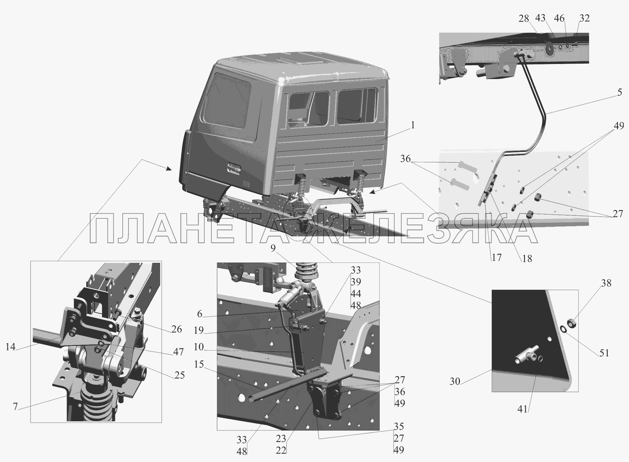 Установка кабины 6516V8-5000002-010 МАЗ-6516V8-520 (6516V8-540)