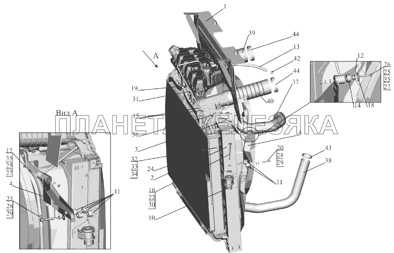 Установка системы охлаждения 6516V8-1300005-000 МАЗ-6516V8-520 (6516V8-540)