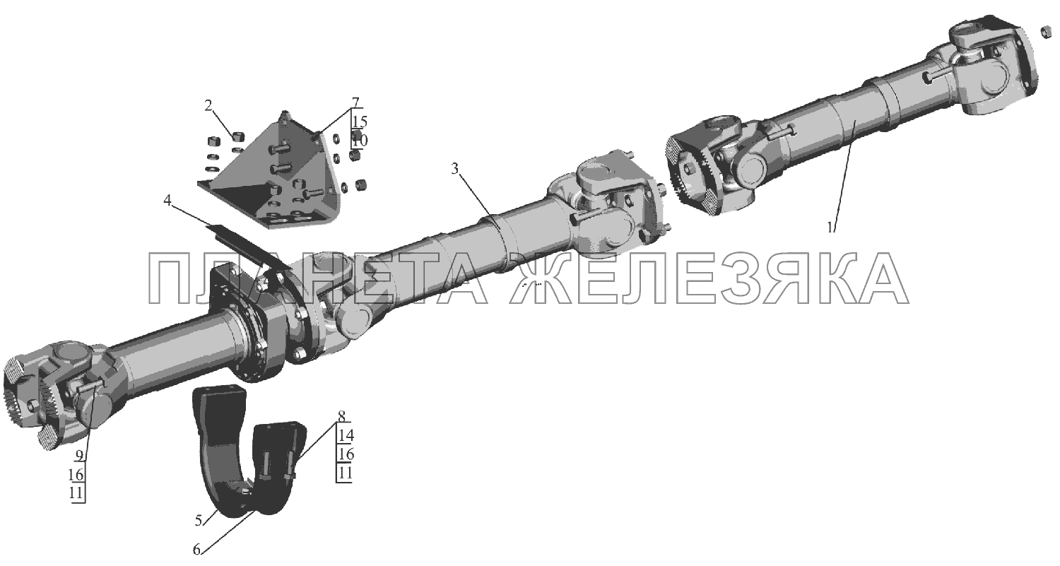 Установка карданной передачи 6516V8-2200000-000 МАЗ-6516V8-520 (6516V8-540)