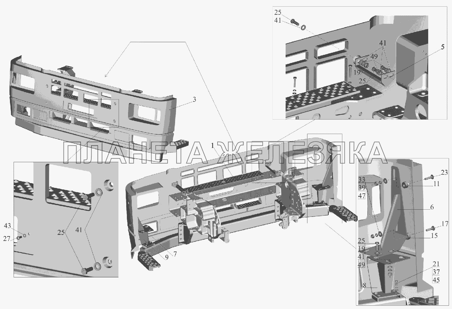 Установка бампера 6516V8-2803006-000 МАЗ-6516V8-520 (6516V8-540)