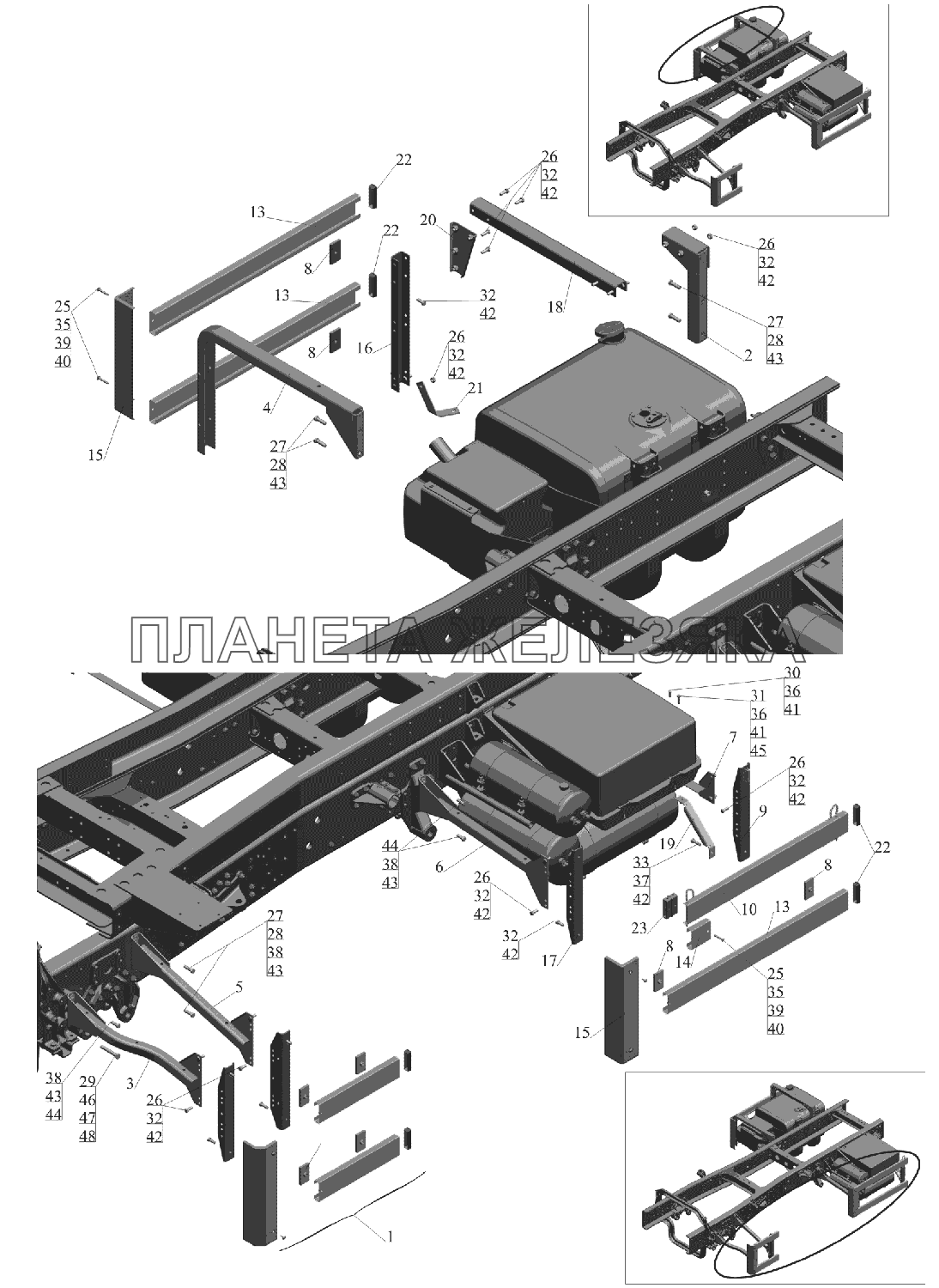 Установка бокового ограждения 6516V8-2800040-010 МАЗ-6516V8-520 (6516V8-540)