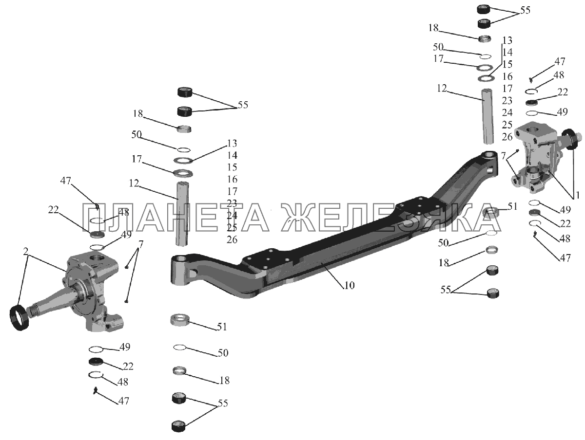 Ось передняя 6516V8-3000015-010 МАЗ-6516V8-520 (6516V8-540)