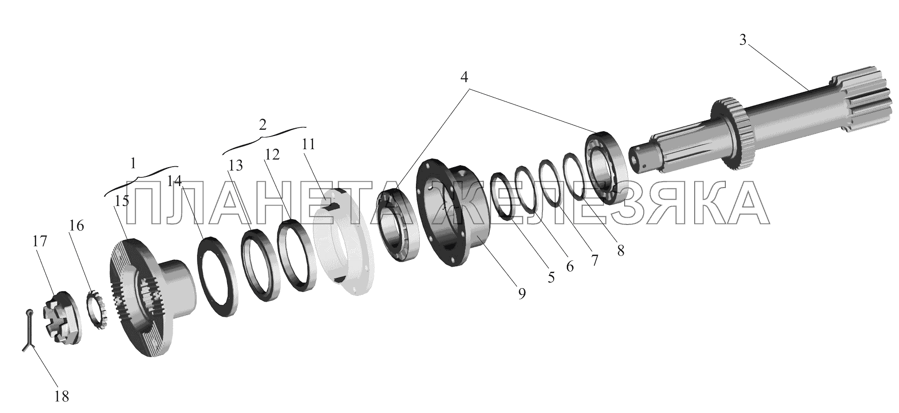 Коробка раздаточная. Вал выходной 55165-1802116, 55165-1802116-600 МАЗ-651705