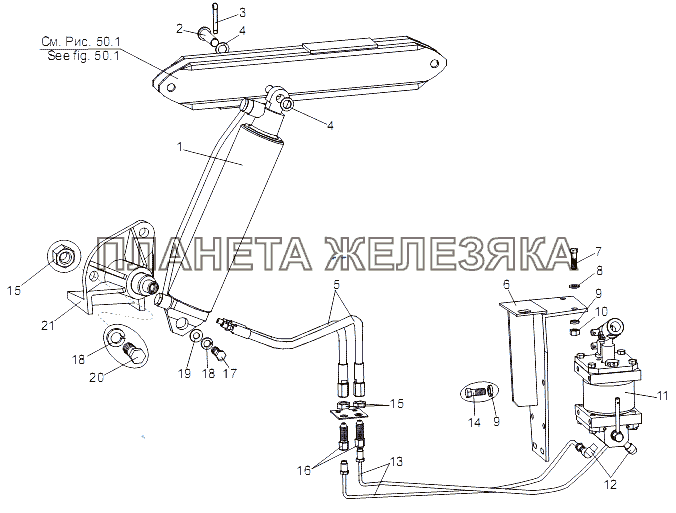 Механизм подъёма кабины МАЗ-74131
