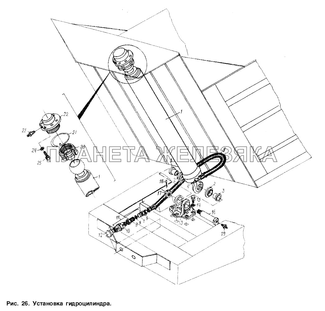 Установка гидроцилиндра МАЗ-9506
