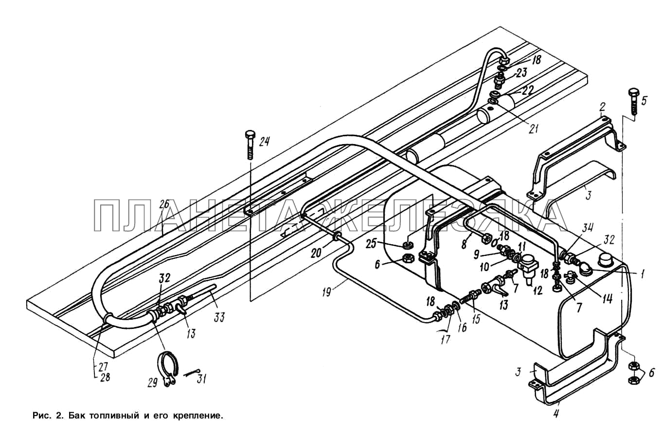Бак топливный и его крепление МАЗ-9758-30