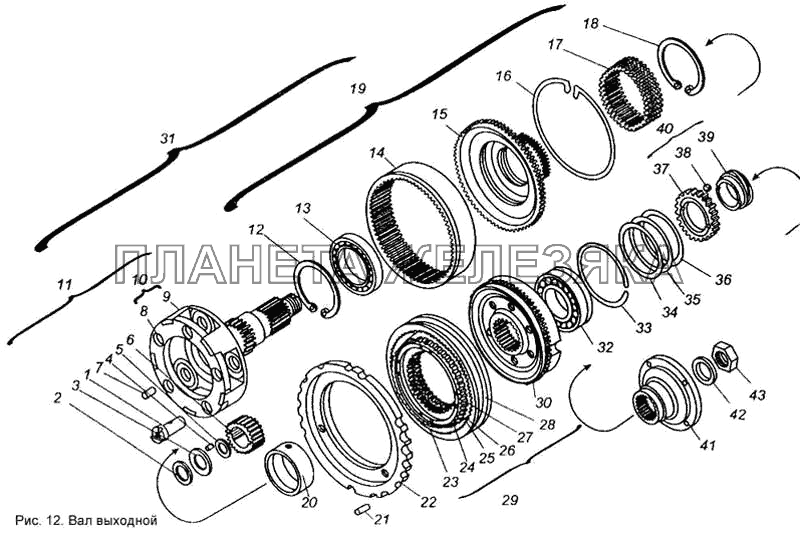 Вал выходной КПП МАЗ-543205-070