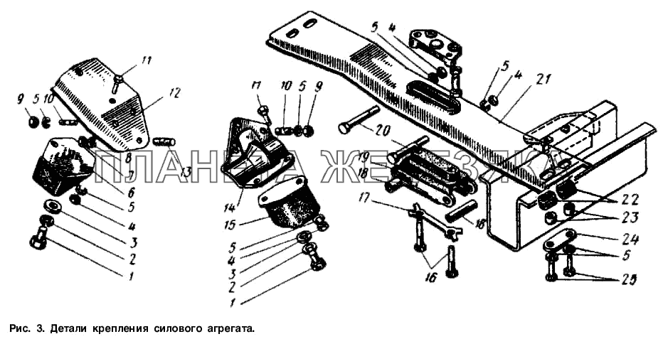 Детали крепления силового агрегата Москвич-2734