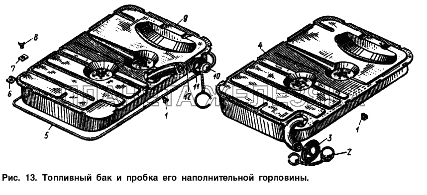 Топливный бак и пробка его наполнительной горловины Москвич-2140