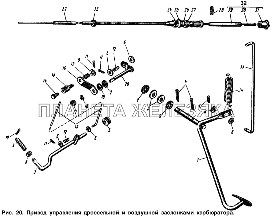 Привод управления дроссельной и воздушной заслонками карбюратора Москвич-2137