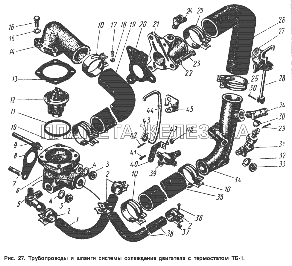 Трубопроводы и шланги системы охлаждения двигателя с термостатом ТБ-1 Москвич-2137