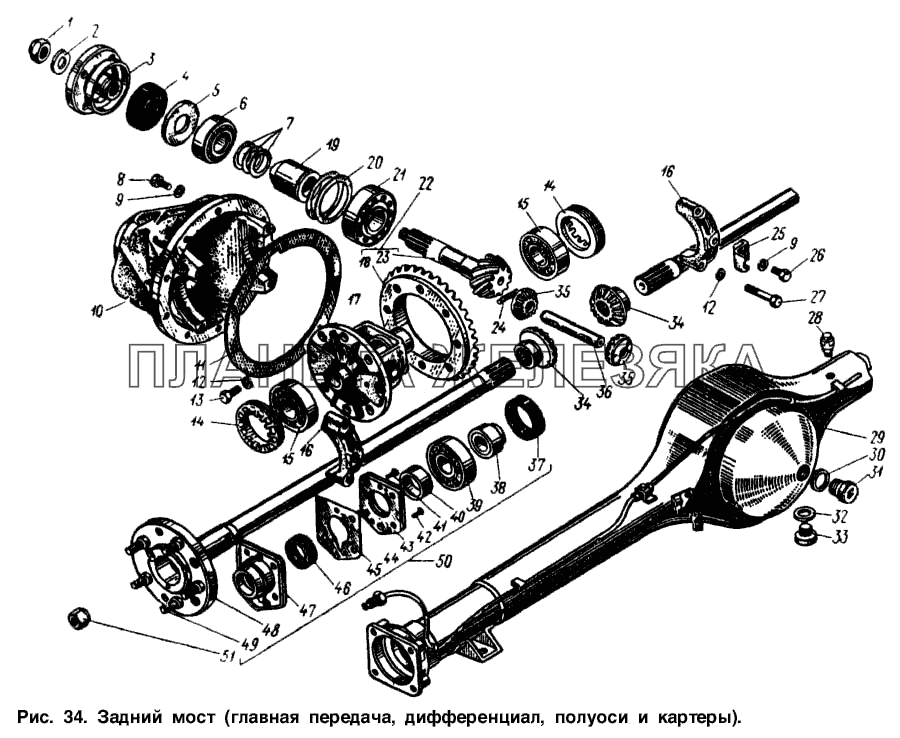 Задний мост (главная передача, дифференциал, полуоси и картеры) Москвич-2137
