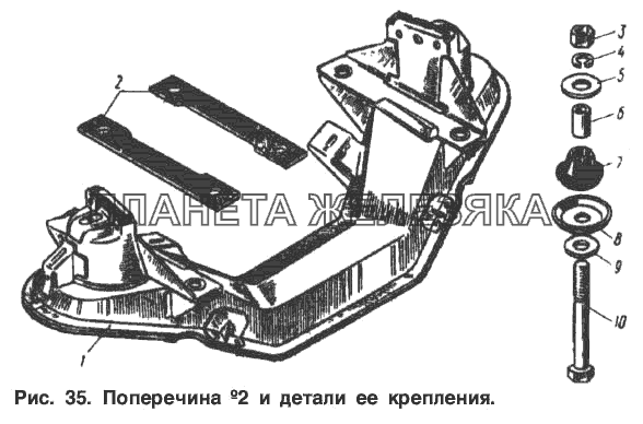 Поперечина №2 и детали ее крепления Москвич-2140