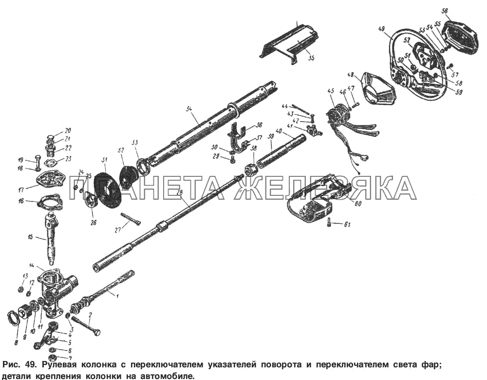 Рулевая колонка с переключателем указателей поворота и переключателем света Москвич-2137