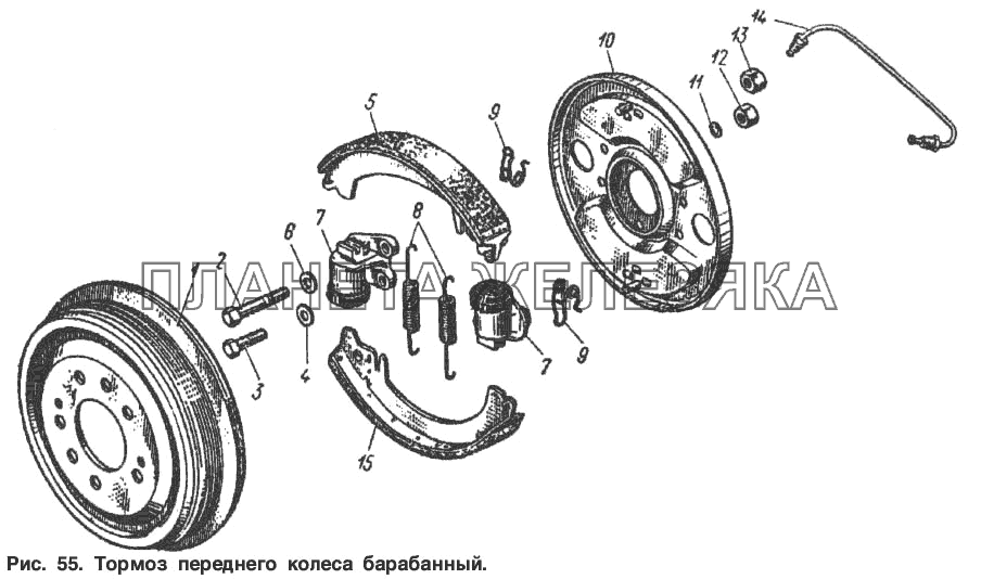 Тормоз переднего колеса барабанный Москвич-2137