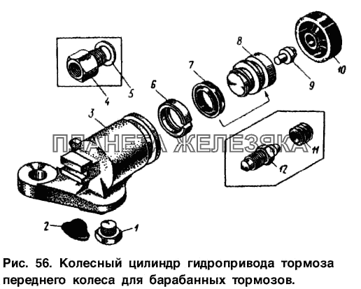 Колесный цилиндр гидропривода тормоза переднего колеса для барабанных тормозов Москвич-2140