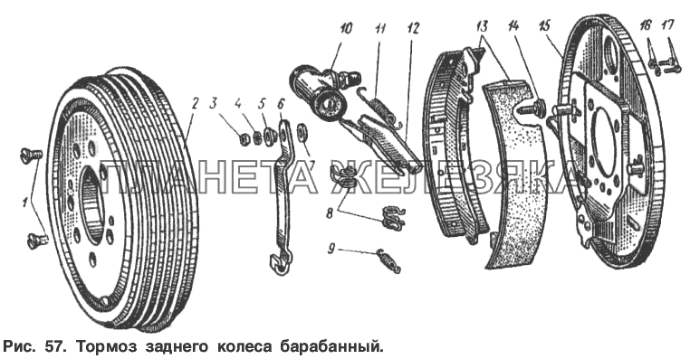 Тормоз заднего колеса барабанный Москвич-2140