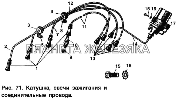 Катушка, свечи зажигания и соединительные провода Москвич-2137