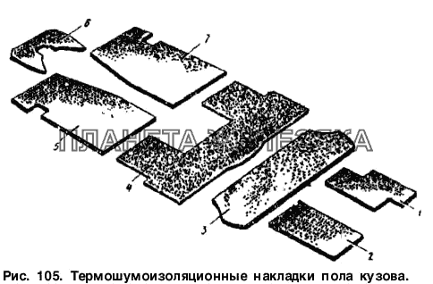 Термошумоизоляционные накладки пола кузова Москвич-2140