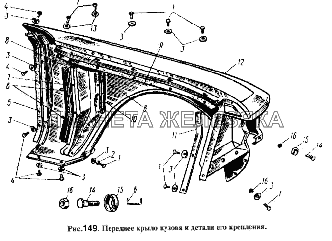Переднее крыло кузова и детали его крепления Москвич-2137