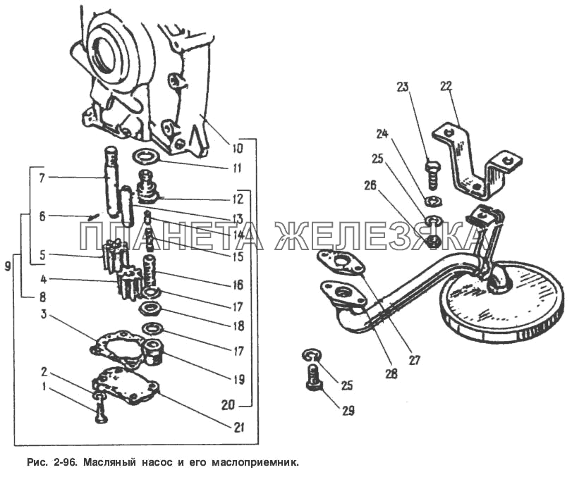 Масляный насос и его маслоприемник Москвич-2141