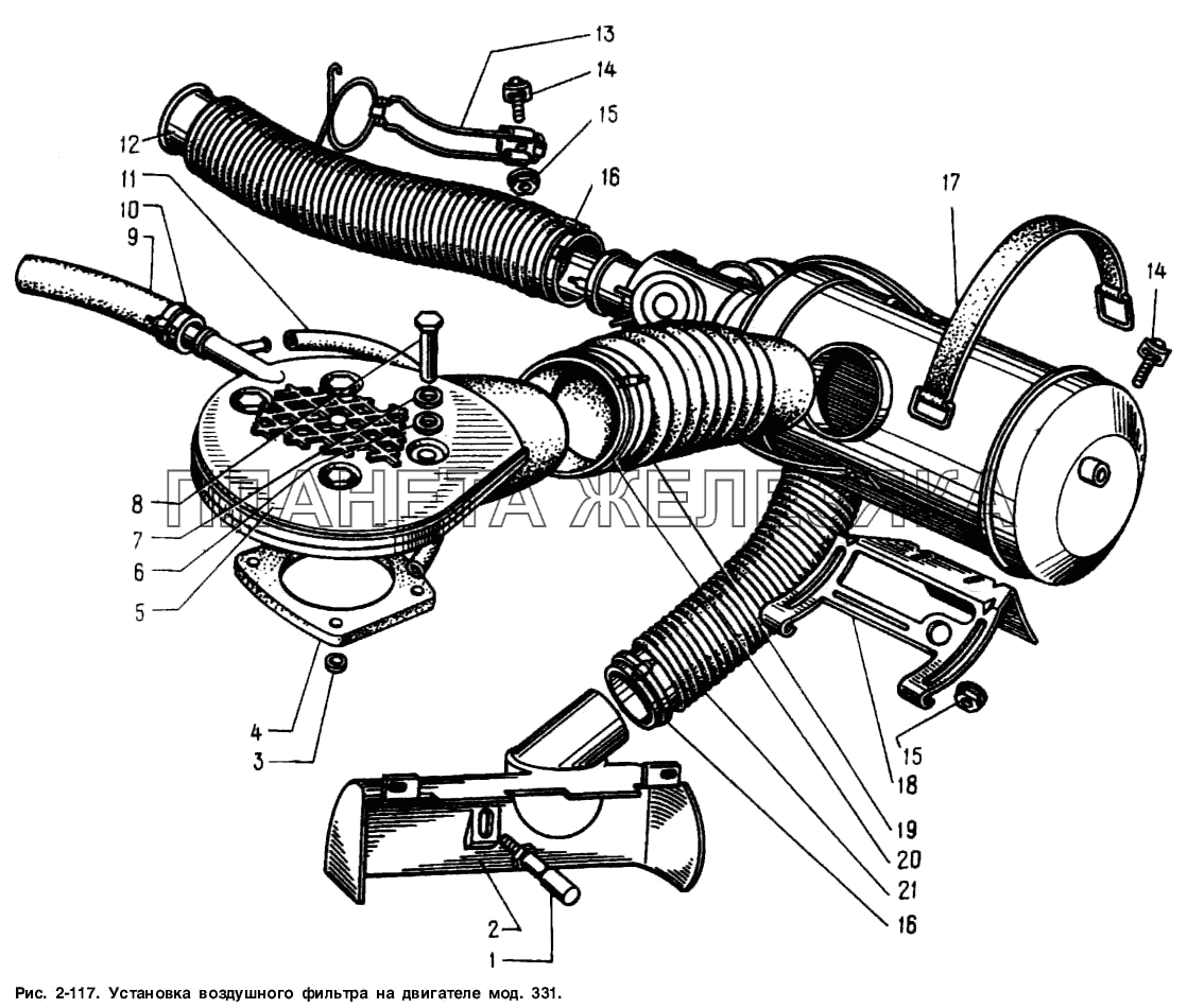 Установка воздушного фильтра на двигателе мод. 331 Москвич-2141