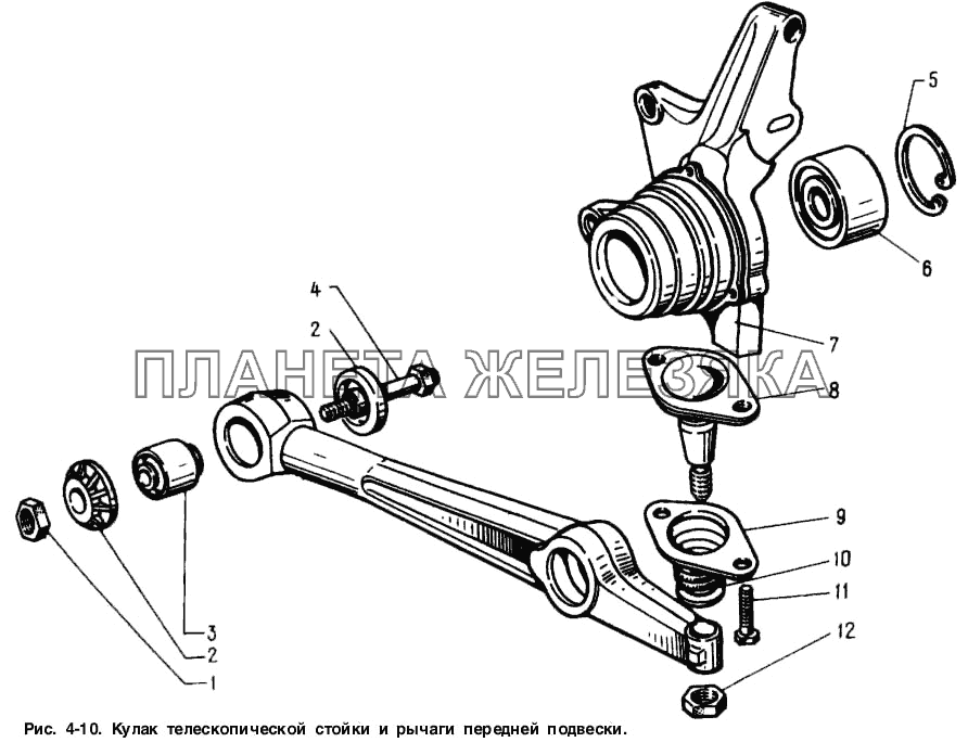 Кулак телескопической стойки и рычаги передней подвески Москвич-2141
