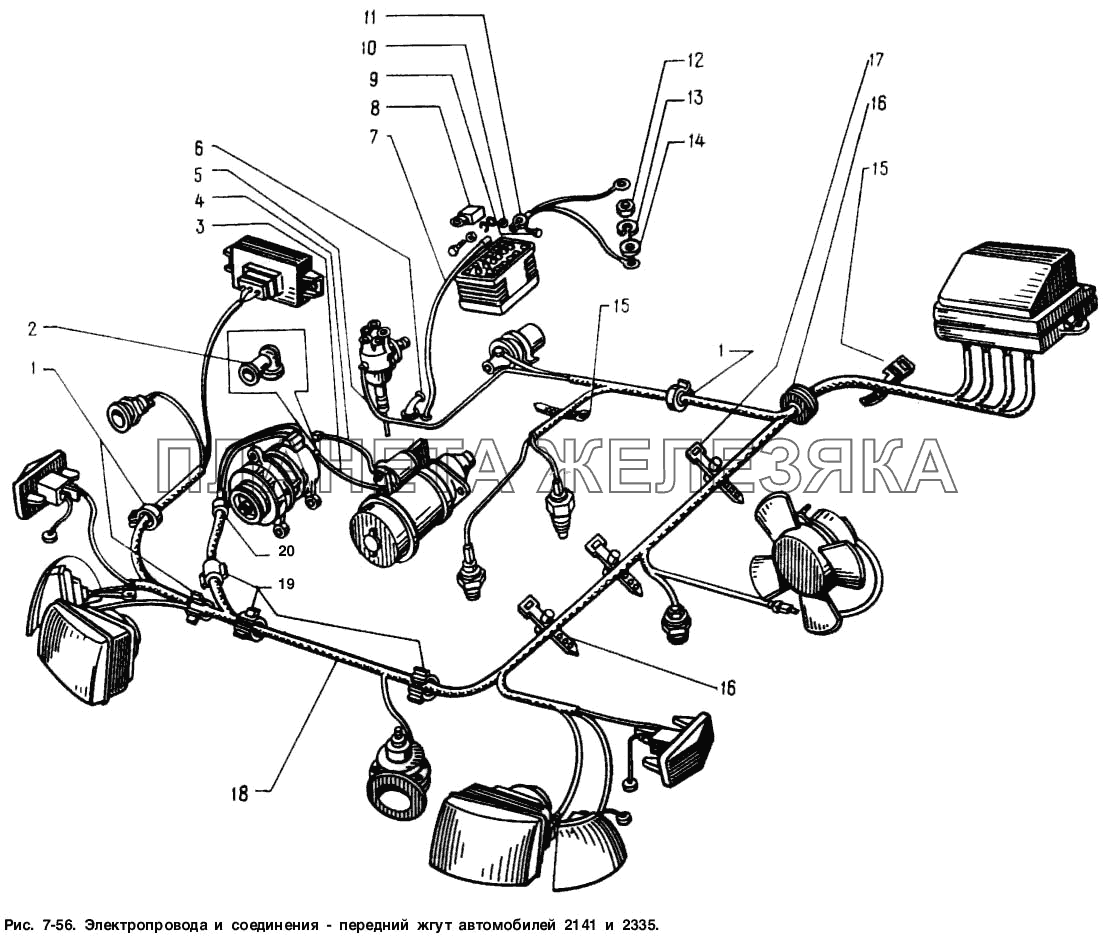 Электропровода и соединения - передний жгут автомобилей 2141 и 2335 Москвич-2141