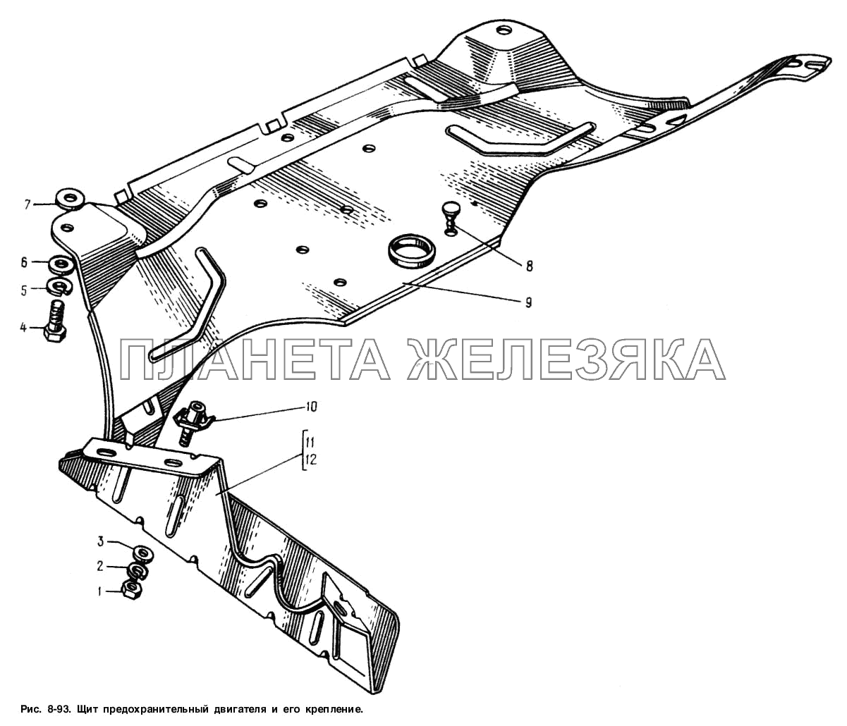 Щит предохранительный двигателя и его крепление Москвич-2141