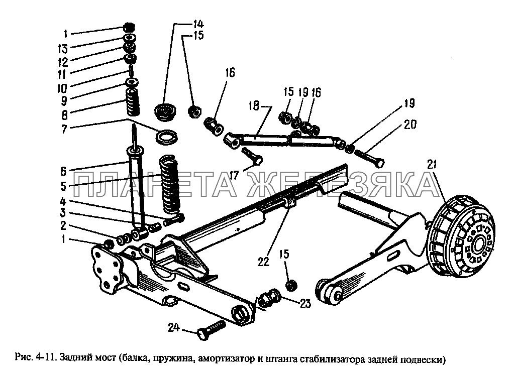 Балка, пружина, амортизатор и штанга стабилизатора задней подвески Москвич-2335
