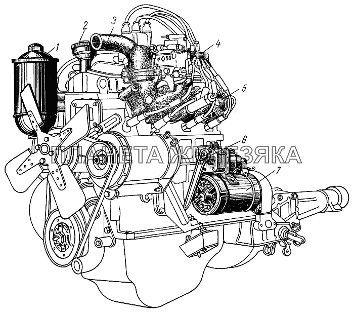 Оборудование, узлы и детали, расположенные на левой стороне двигателя Москвич-407