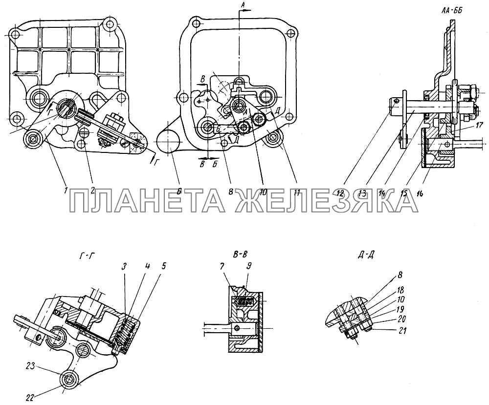 Механизм переключения четырехступенчатой коробки передач Москвич-407