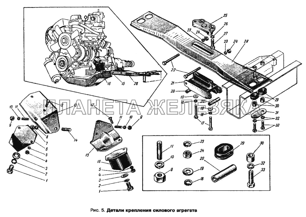 Детали крепления силового агрегата Москвич 412