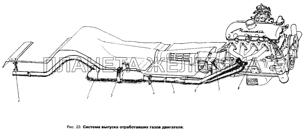 Система выпуска отработавших газов двигателя Москвич 412