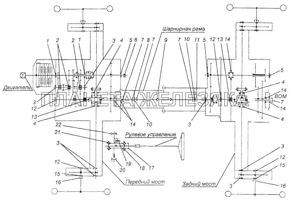 Схема расположения подшипников и манжет МТЗ-082