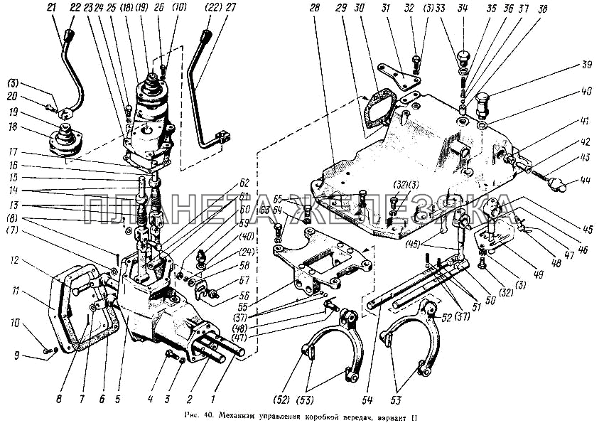 Механизм управления коробкой передач (вариант 2) МТЗ-100