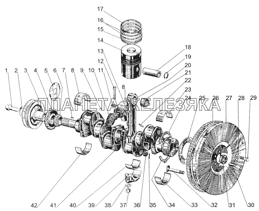 Поршни и шатуны. Коленчатый вал и маховик МТЗ-1005