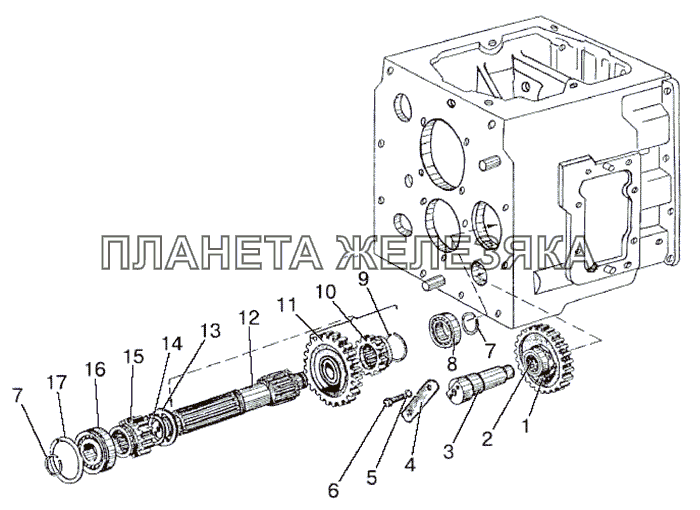 Вал 1 -ой передачи и передачи заднего хода МТЗ-1021.3