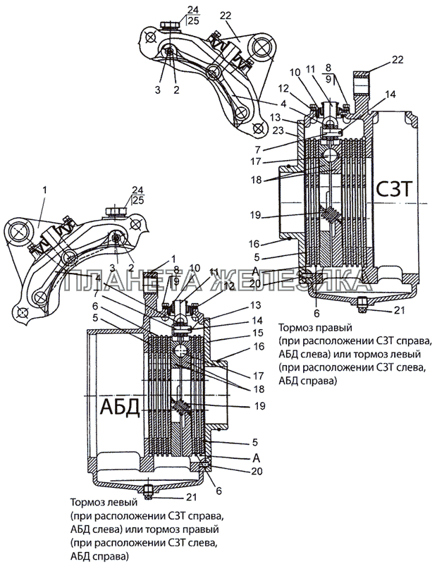 Тормоза рабочие «мокрого» типа (левый/правый) МТЗ-1021.3