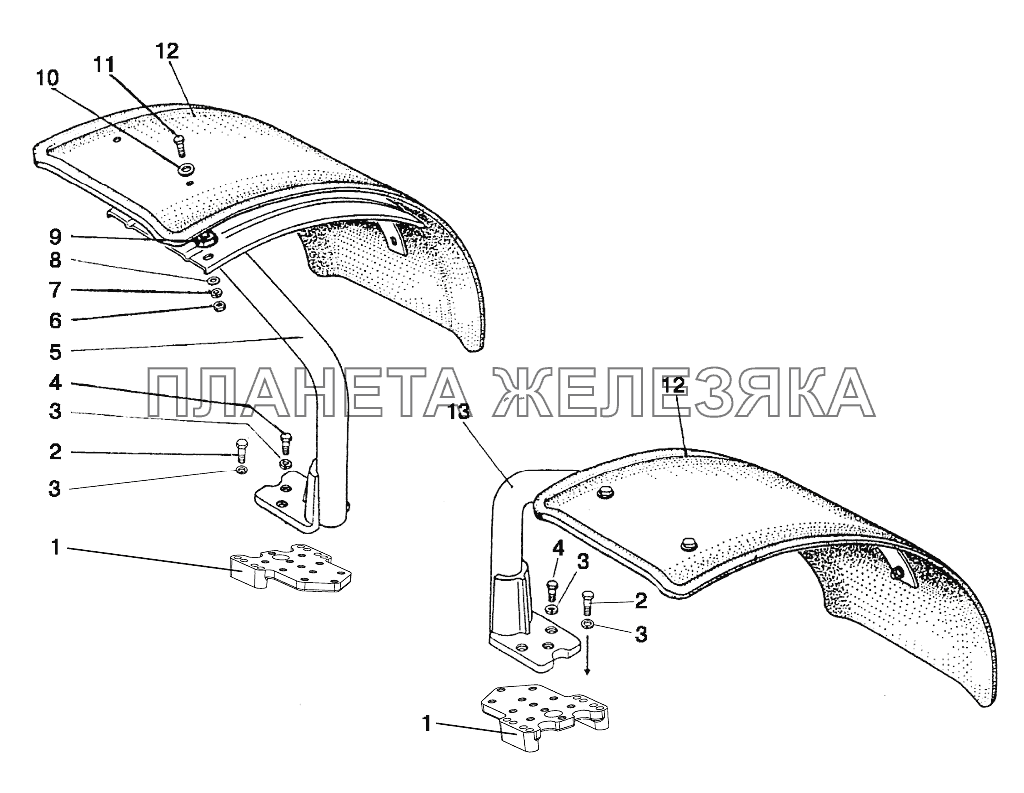 Крылья передние (для ПВМ 822-2300020-02 с удлиненными рукавами) Беларус-1025/1025.2/1025.3