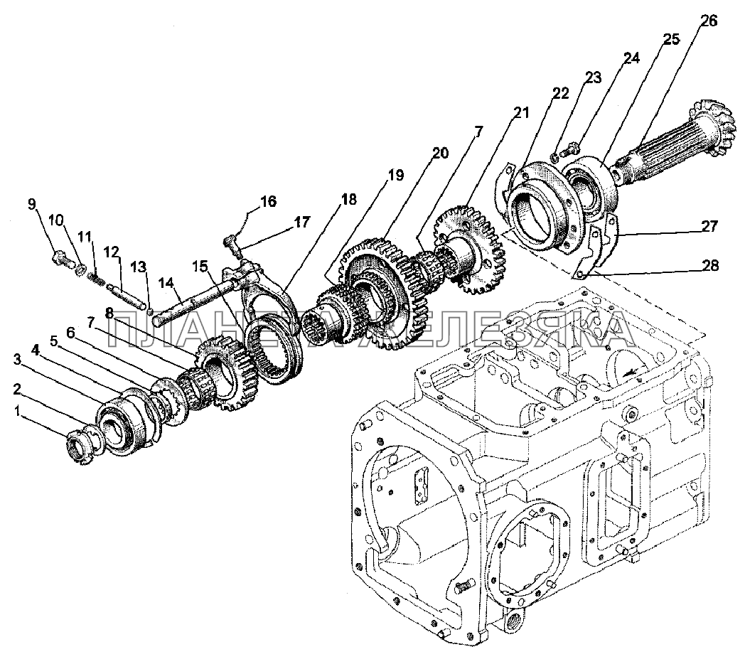 Коробка передач. Вал вторичный (16F+8R) Беларус-1220