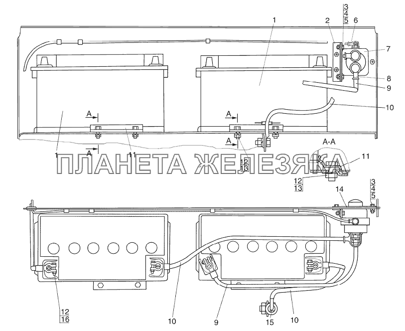 Установка аккумуляторных батарей («БЕЛАРУС-1221/1221.2/1221.3») МТЗ-1221 (2009)