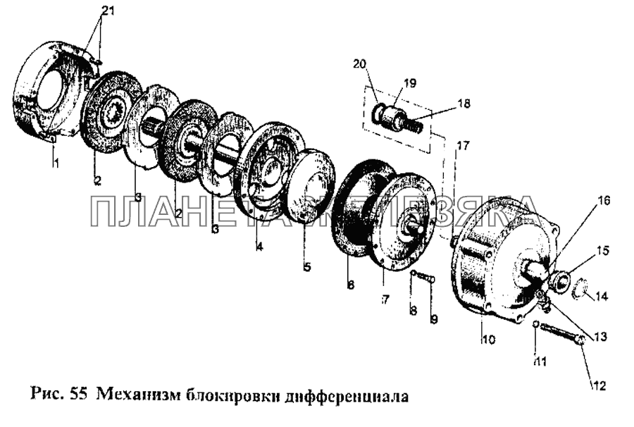 Механизм блокировки дифференциала МТЗ-1221