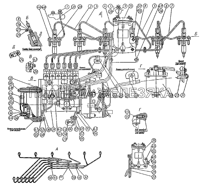 Трубопроводы топливные и установка топливной аппаратуры МТЗ-1222/1523