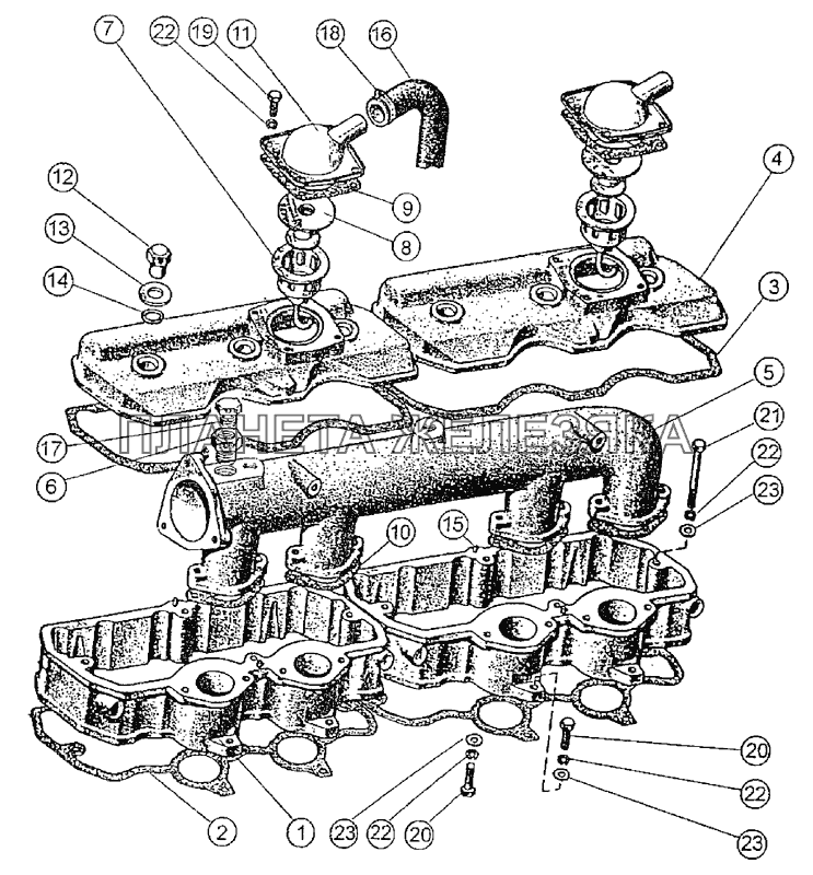 Крышки головок цилиндров, коллектор и сапуны МТЗ-1222/1523