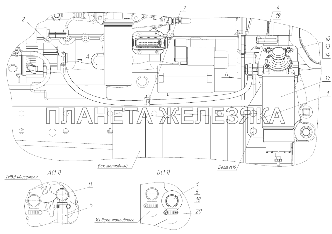 Установка топливного фильтра МТЗ-1523.6