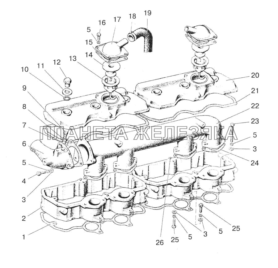 Крышки головок цилиндров, коллектор и сапуны МТЗ-1523