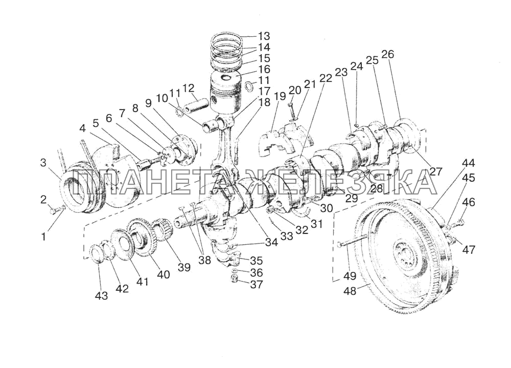 Поршни и шатуны. Вал коленчатый и маховик МТЗ-1522