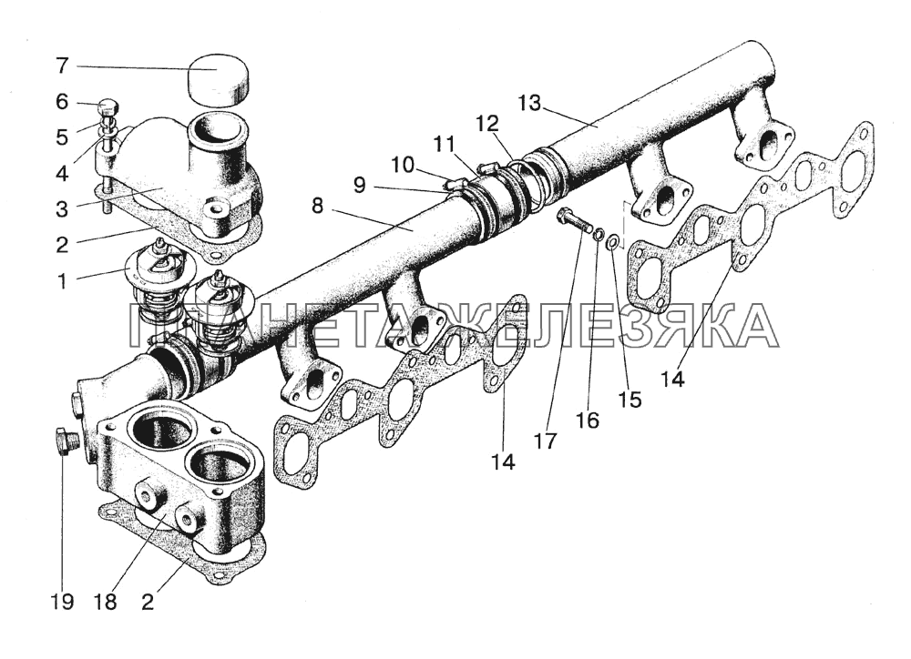 Труба водосборная и термостаты МТЗ-1522